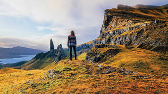 The Old Man of Storr, a rugged rock formation on the Isle of Skye, overlooks the Sound of Raasay.